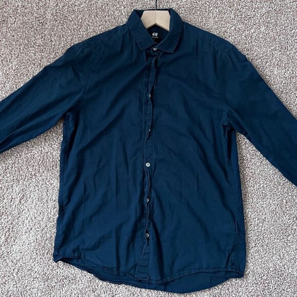 Used H&M Men's Button Down Shirt - S Navy - Picture 1 of 4